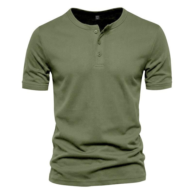 Men Henley Collar Short Sleeve Quick Dry Mesh Casual Sports Loose T Shirt