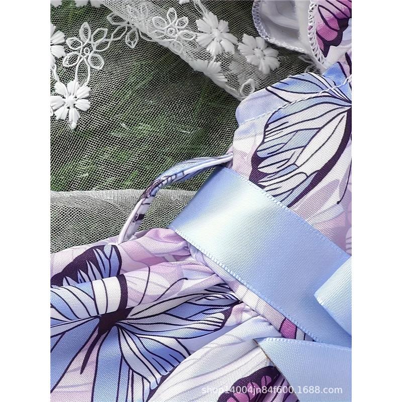 Girls' Fashionable Princess Dress Summer Children's Butterfly Print With Sleeves And Hat