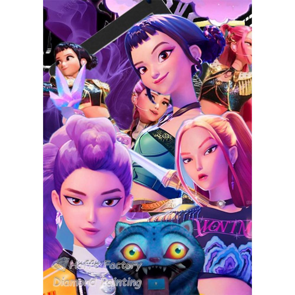 Kpop Łowcy Demonów Anime Malowanie Diamentowe 5d DIY Rumi Mira Zoey Kreskówkowa Dziewczyna Wzór Haftu Krzyżykowego Mozaika Dekoracja Domu