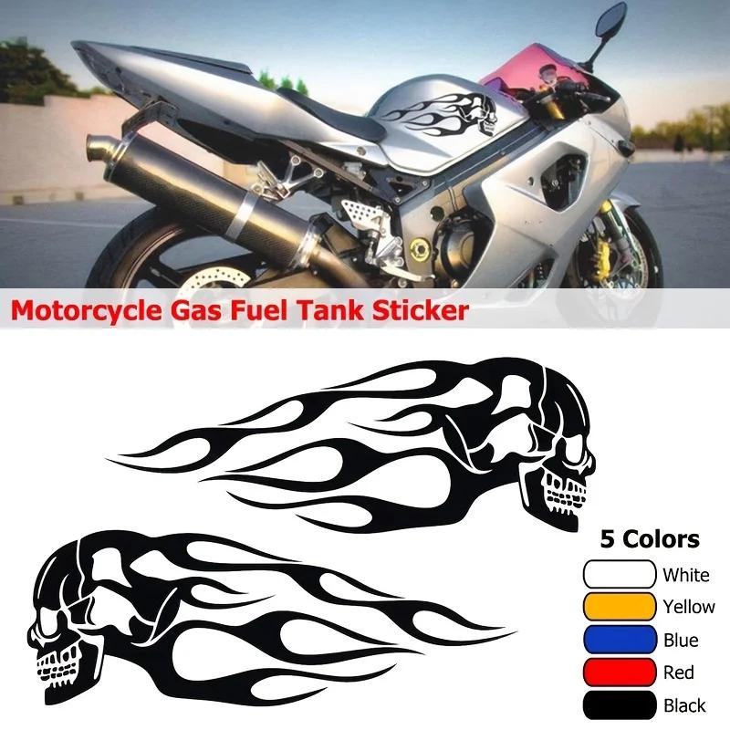 Motorcycle Stickers Flame Skull Pattern Car Body Stickers Decals Motorcycle Fuel Tank Creative Stickers Waterproof Decoration