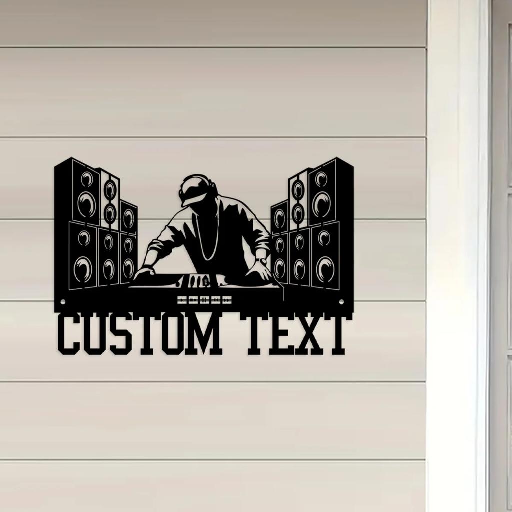 Custom DJ Disc Jockey Metal Wall Art Personalised Deejay Headphones Name Sign Home Decor Music Club