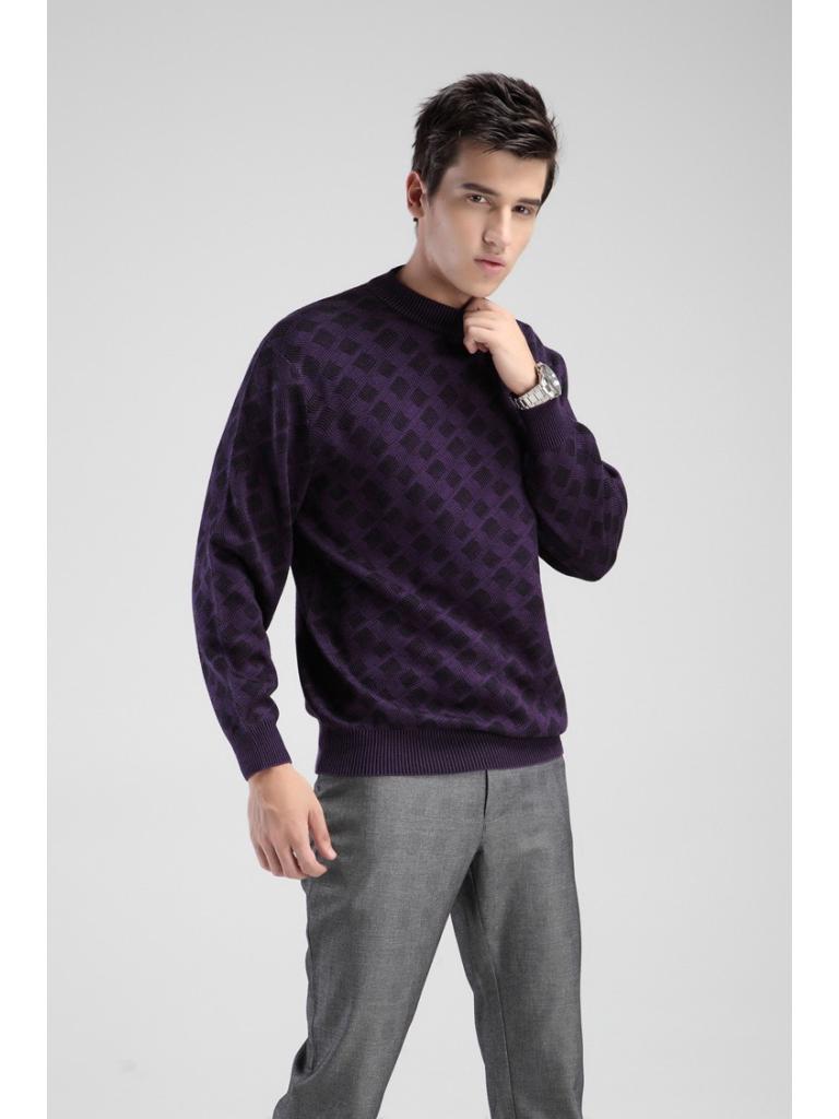 Brand Men's Autumn Round Neck Plaid Wool Sweater - Soft, Comfortable, Fashionable Pullover