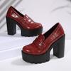 Dames Grote Maat Lakleer Enkele Herfst Ronde Neus Diepe Mond Platform Instapper Pumps