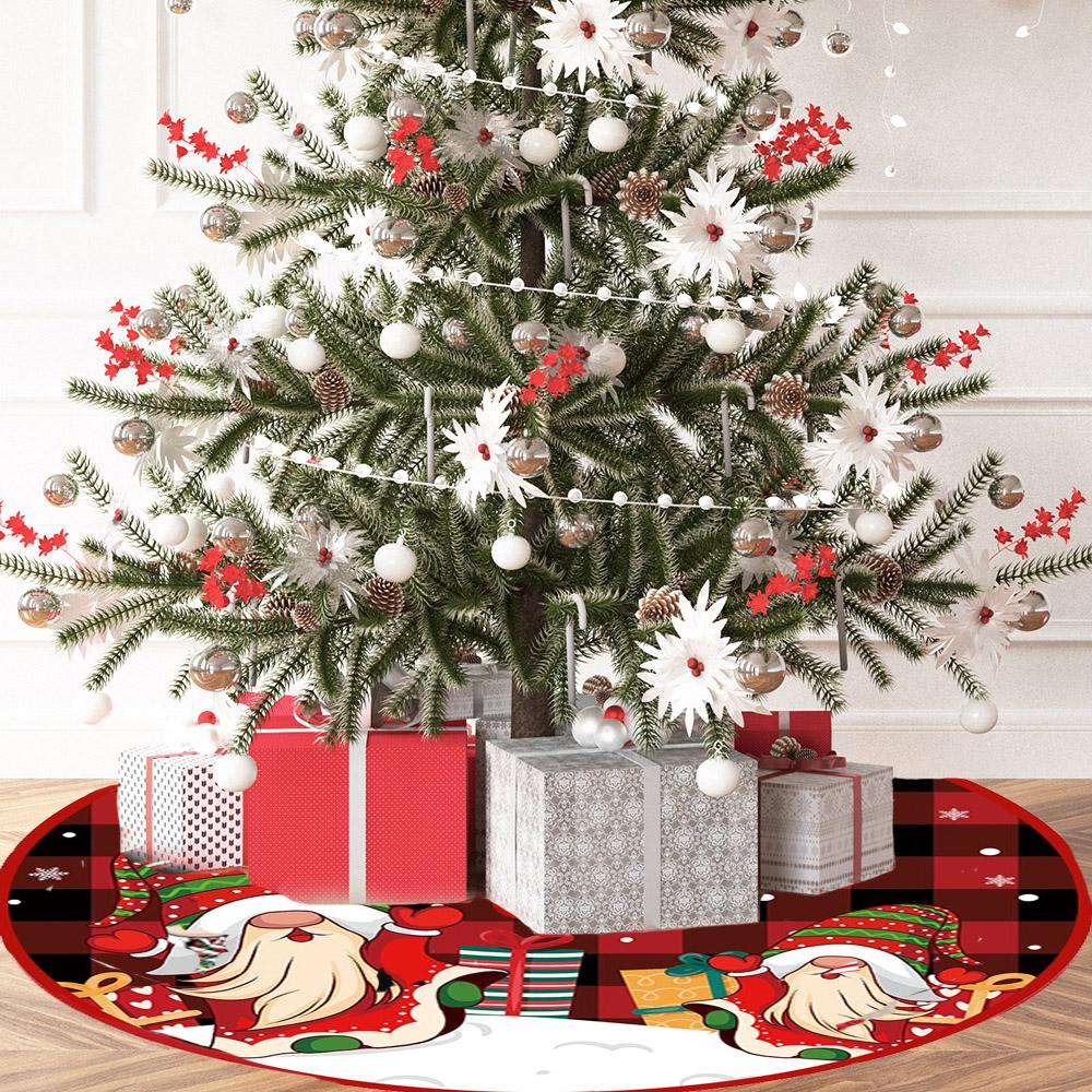 90cm Christmas Tree Skirt Red Rustic Snowflake Santa Claus Printed Xmas Tree Carpet Christmas Decor Mat New Year Decor For Home