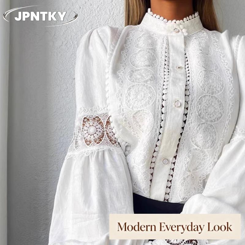 JPNTKY Women's Fashion Casual Solid Color Print O-Neck Long Sleeve Blouses & Shirts