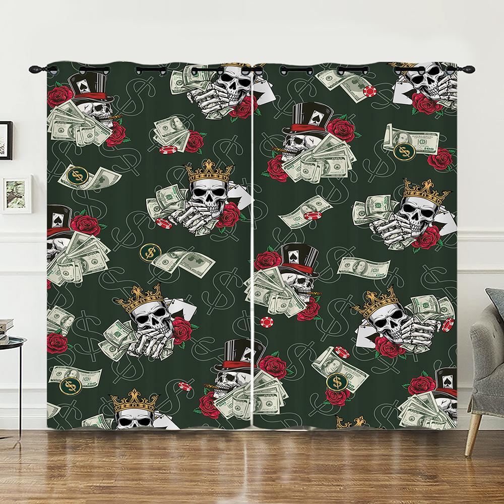 Curtain Skull Wind Bedroom Living Room Shade Digital Printing Shade Curtain Punching One Piece