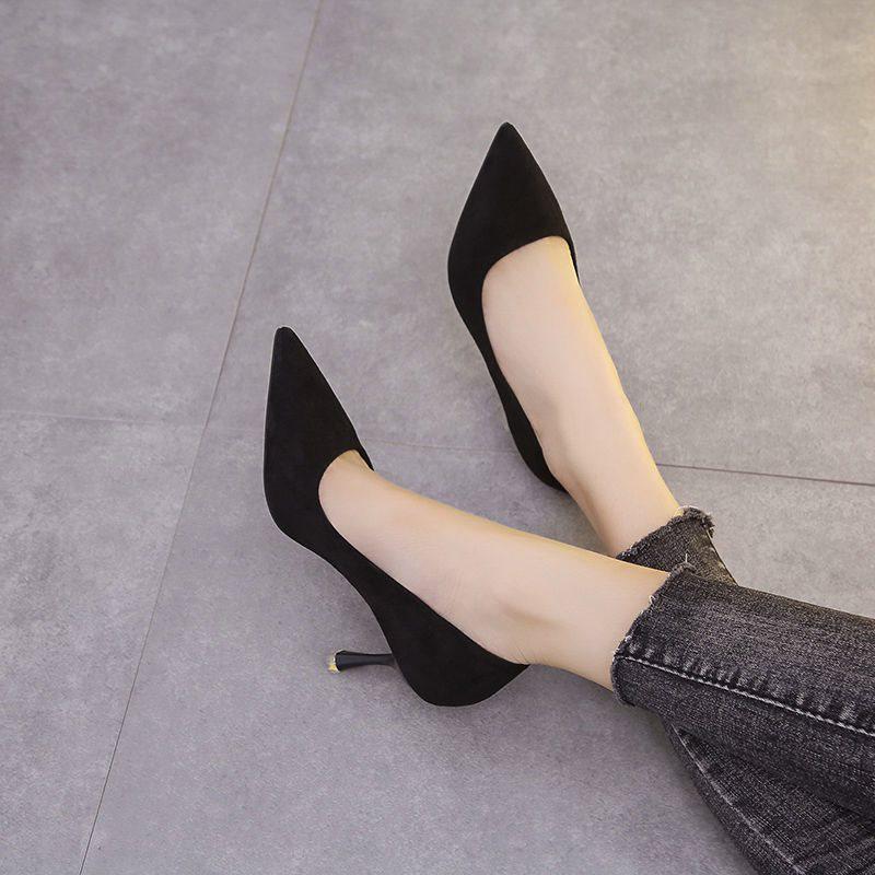 Dámské černé vysoké podpatky 2025: Jarní/Podzimní Lodičky s Jehlovým Podpatkem a Špičatou Špičkou - Všestranné, Profesionální a Stylové.
