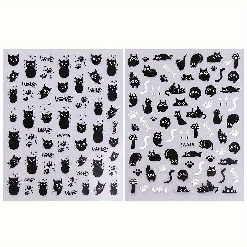 1Pc Black Cat Nail Art Stickers, Halloween Cartoon Animal Self-Adhesive Decals, DIY Nail Salon Art Decorations Animal Print
