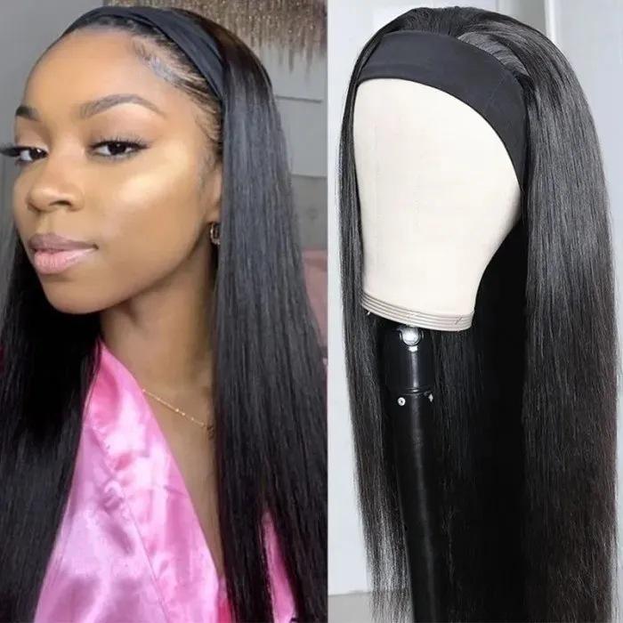 

New African Fashion Headband Wig: Long Straight Hair with Trendy Hair Scarf чёрный