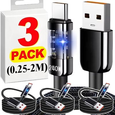 240W Nylon USB Type C Super Fast Charging Cable for Samsung Xiaomi Huawei Xiaomi LED Digital Display USB C Charger Data Cord