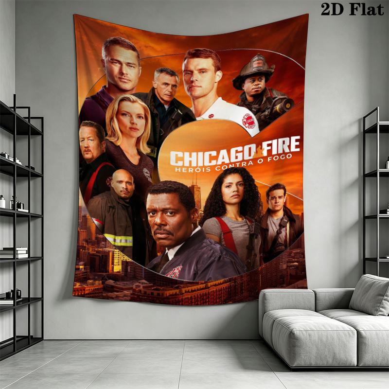 Chicago Fire Wall Tapestry Aesthetic Wall Hanging Printed Fabric Blanket Decorative Tapestries for Bedroom Living Room Home Decor