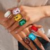 Exaggerated Retro Diamond-set Geometric Square Open Ring Simple Jewelry