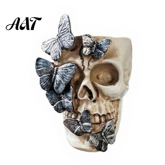 Halloween Office Decor Black Butterfly Skull Vase, Resin Skeleton Pen Holder, Gothic Flower Decorative Floral Container Arrangement Container,