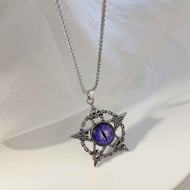 Vintage Evil Dragon Eye Pentagram Craniu pandantiv colier Punk stil gotic Colier petrecere bijuterii cadou neutru