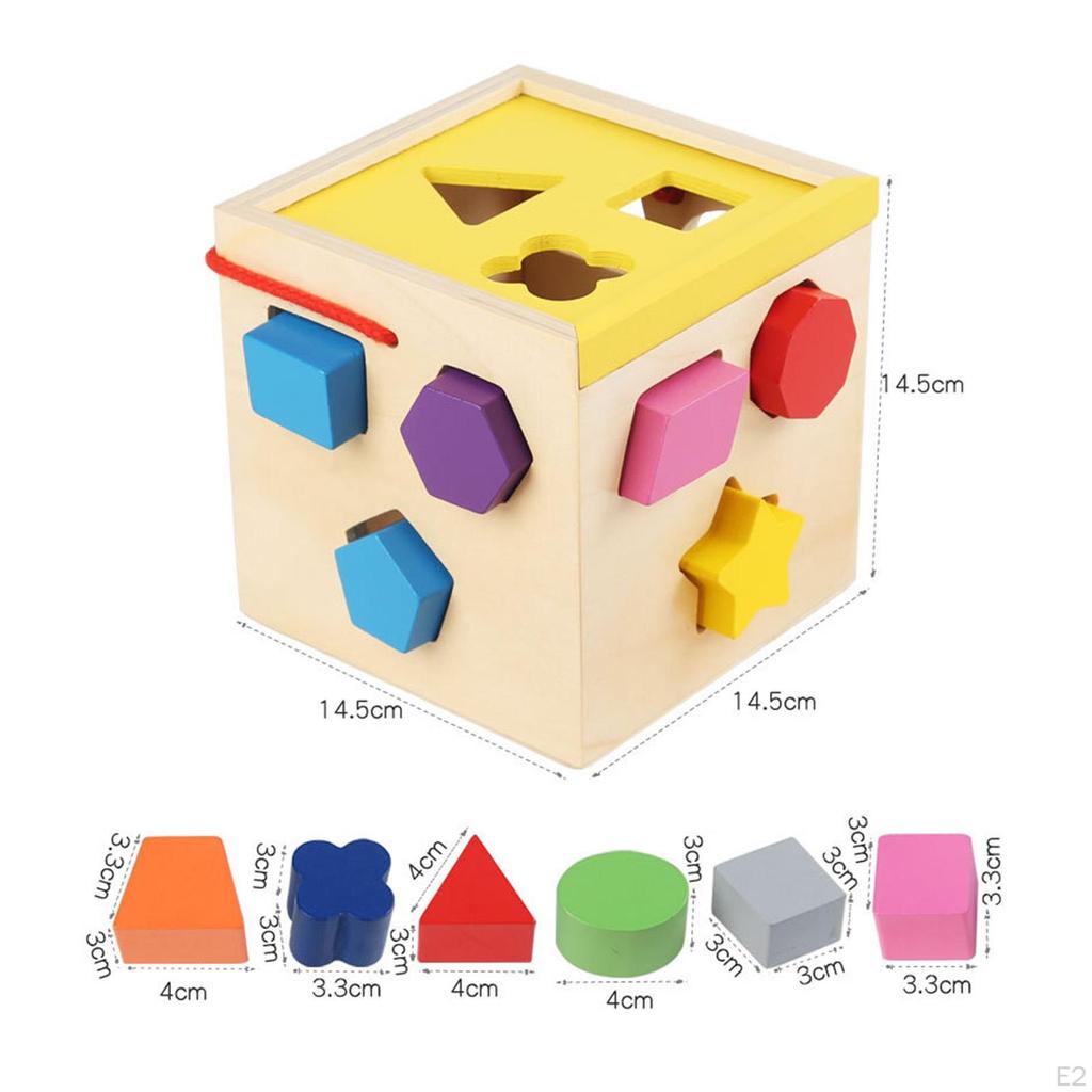 Toddlers Shape Sorter Toys, Wooden Activity Center 12 Building Blocks Baby Cube for