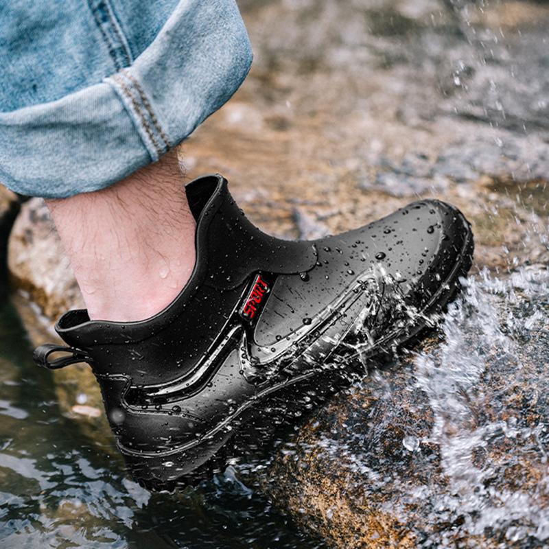 Short-tube Rain Boots for Men's Takeaway Rider Construction Site Rubber Shoes Kitchen Fishing Waterproof Men PVC Warm Rain Boots
