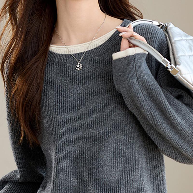 Srcr Women's Thick 100% Wool Faux Two-Piece Knit Sweater