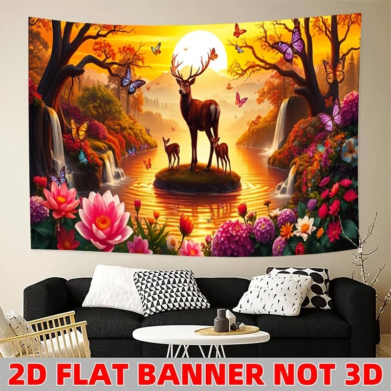 

Deer Sunset River Landscape Wall Tapestry 2D Flat Banner Not 3D Nature Art Home Decor For Living Room Bedroom 74x94cm(29x37in)