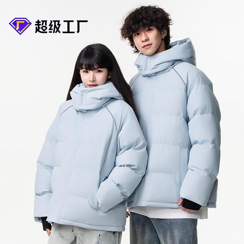 Padded clothes for men and women, winter new thickened hooded waterproof padded jacket, loose padded clothes for men