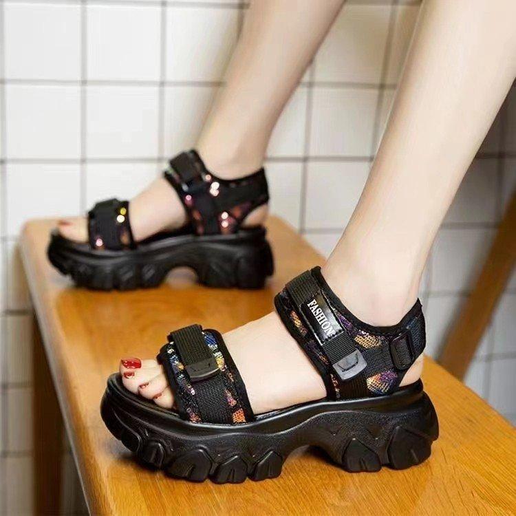 Thick-soled Heightening Dad Sandals Women's 2025 Summer New Korean Version Thick-heeled Versatile Muffin Soft-soled Sports Beach Shoes