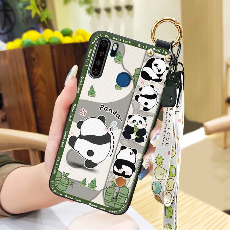Panda Wristband Phone Case For Blackview A80 Pro Cute Anti-dust Anti-knock Wrist Strap Shockproof Cartoon Durable Ring