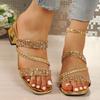 Fashion Fashion Glitter Thick Heel Slippers for Women 2025 Summer Shiny Sequins Square Heel Sandals Woman Glod Silver Square Toe Slides