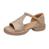 Huge Good-looking Soft Leather Soft-soled Retro Casual Open-toed Sandals Women's Summer Medium Heel Thick-soled Fish Mouth Roman Shoes Are Not Tired