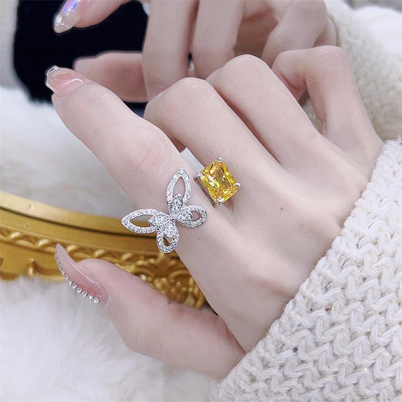 Gemstone Butterfly Adjustable Ring: Women s European American Fashion Jewelry Adjustable Open