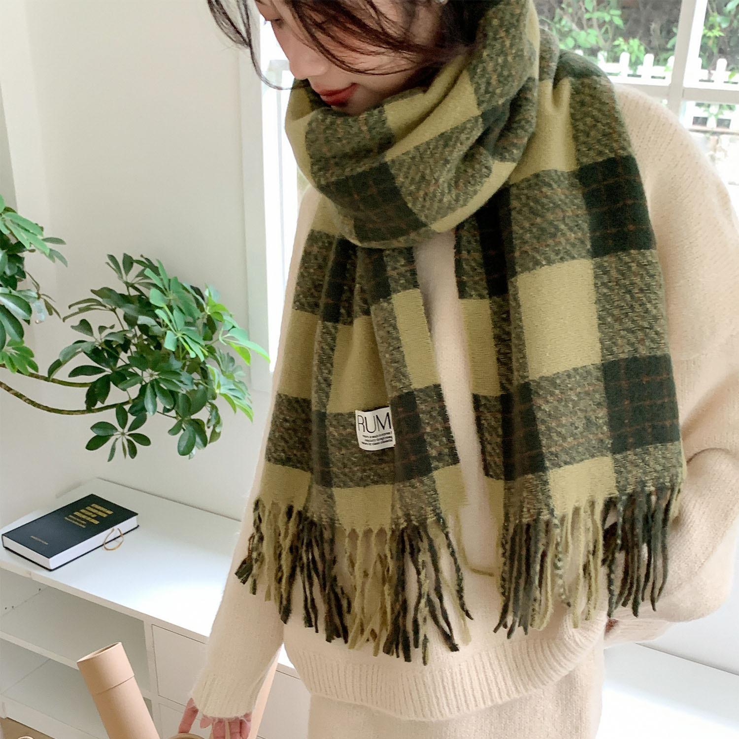 

Red Plaid Scarf Autumn and Winter Women s Korean Style Atmosphere Scarf Plush Shawl Outer Wear New High End Feel 70*180cm