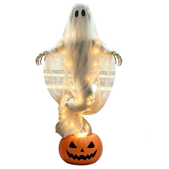 Spooky Ghost Pumpkin Lamps Halloween Swirling Yard Lamp, Lighted Outdoor Holiday Lawn Accents Statue, Warm LED Decoration for Porch Garden Decorative