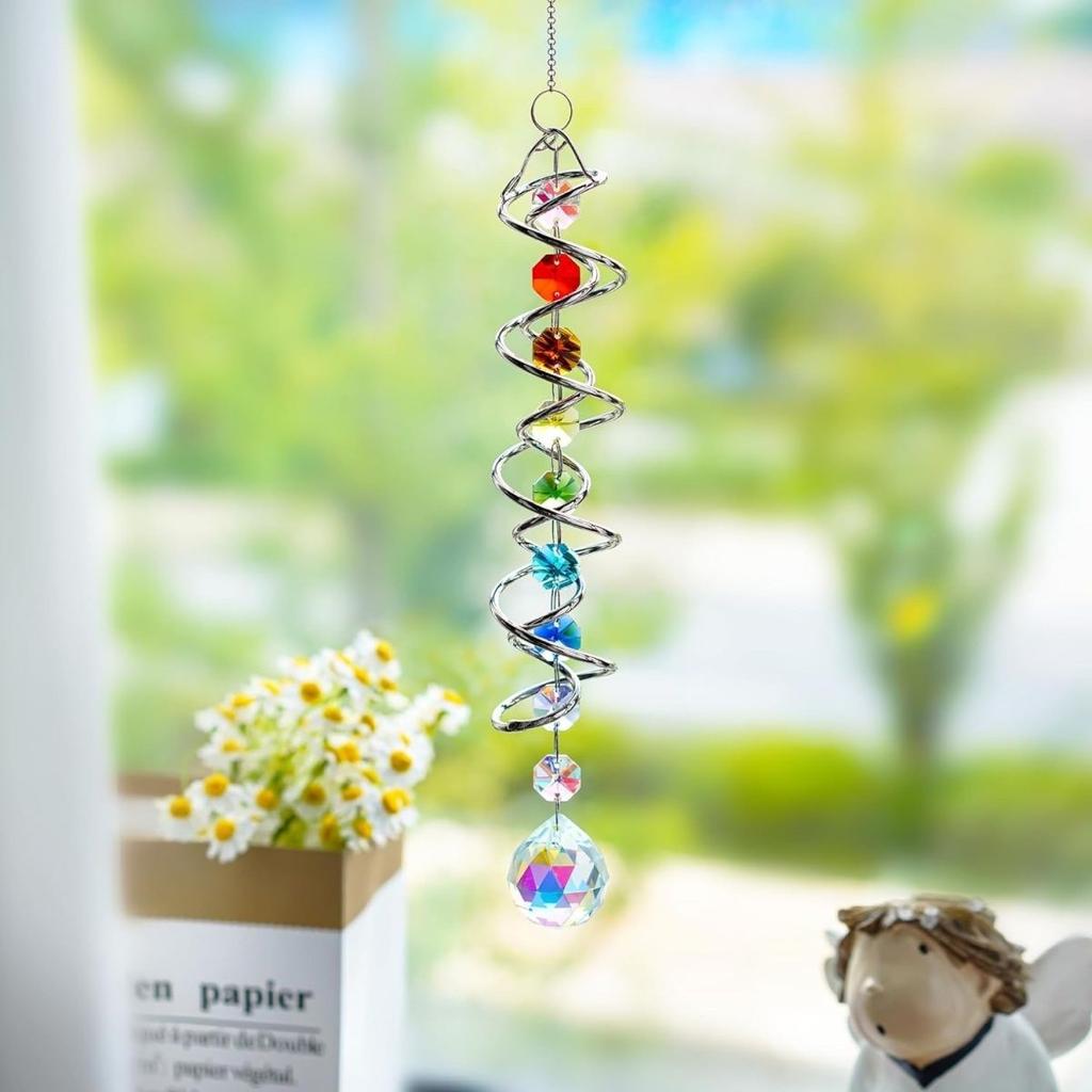 Sun Catcher Wind Chime Rainbow Manufacturing Crystal Pendant Gaze Ball Spiral Tail Wind Rotating Stabilizer Suspension