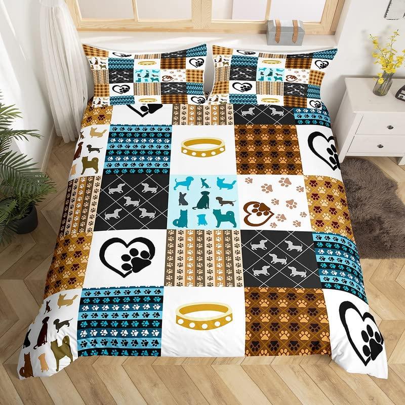 Sausage Dog King Queen Duvet Cover Floral Dachshund Bedding Set Cartoon Puppy Animal Comforter Cover Pet Polyester Quilt Cover