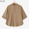 ZANZEA Blusa Casual de Mujer de Manga 3/4 Suelta Lisa con Cuello Redondo