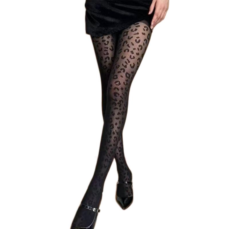 

New Style Leopard Print Sexy Pantyhose Women S Retro Print Pantyhose Black Super Stretch Thin Bottoming Tights Slim Stockings S