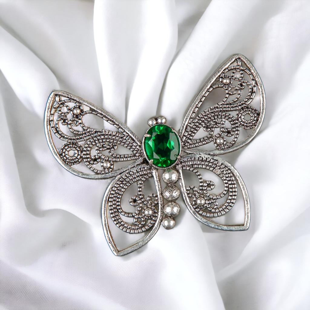 Natural Gemstone Butterfly Pendant, Elegant And Artisan Jewelry 925 Silver 1.66" CP-13