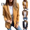 Leopard Print Office Coat Women Suit Lapel Long Sleeve Cuffs Workwear Jacket Solid Color Loose Fit Open Front Casual Business Outwear