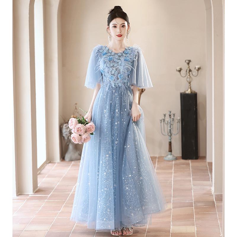Elegant 2026 Blue Fairy Evening Gown - New Luxury French-Inspired Long Banquet Dress