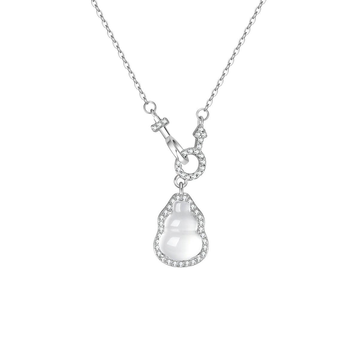 S925 Sterling Silver Gourd White Chalcedony Necklace - Sweet, Lightweight, Luxury Fashion Design 925 Silver