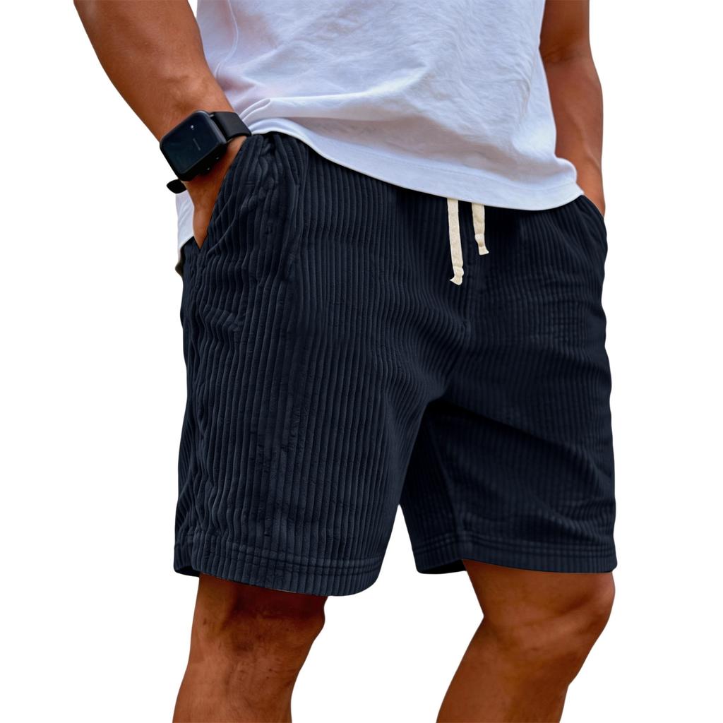 Men's Casual Shorts With Elastic Waist Drawstring And Corduroy Fabric, Stylish Design