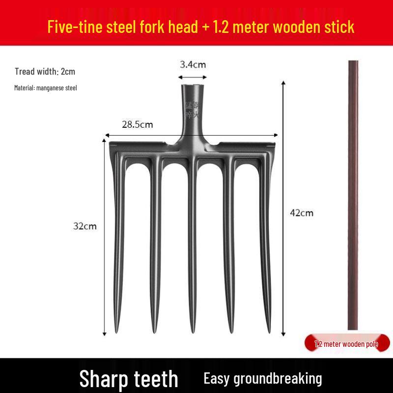 Vierzahnige Gabel aus Vollstahl: Bodenumdreh- und Lockerungswerkzeug mit Holzgriff