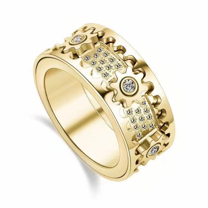 Trendy Full Diamond Rotation Gear Ring: Versatile & Popular with a Mechanical Vibe, Perfect for Decompression & Personal Expression
