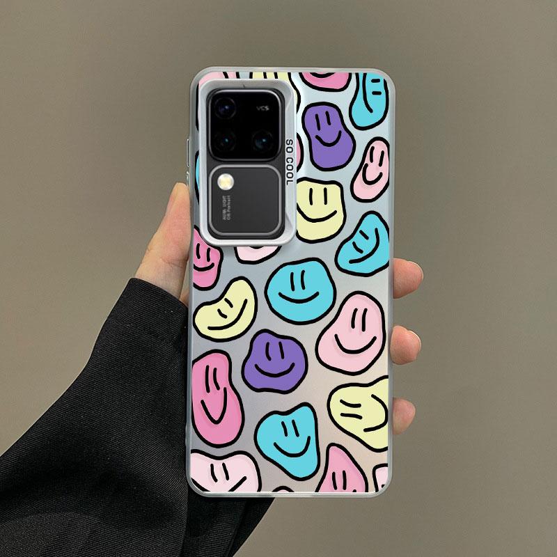For Samsung Galaxy S21 FE S24 S23 Ultra Plus FE S25 S22 Ultra Plus Laser Phone Case Cute Cartoon Smile Face Shockproof Covers