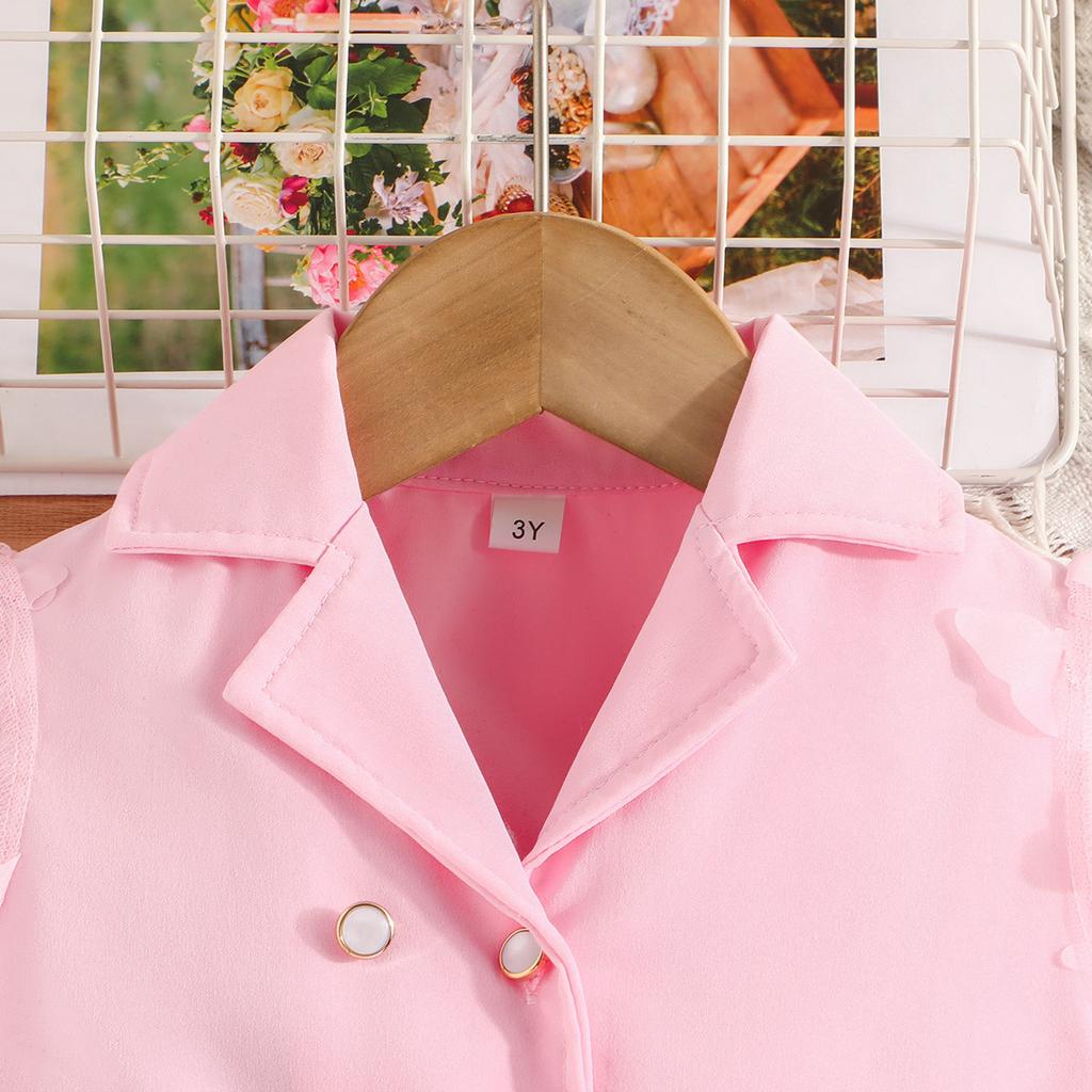 Autumn and Winter New Girls' Long Sleeve Bowknot Mesh Sleeve Blazer and Long Pants Two-Piece Set for Young and Little Girls