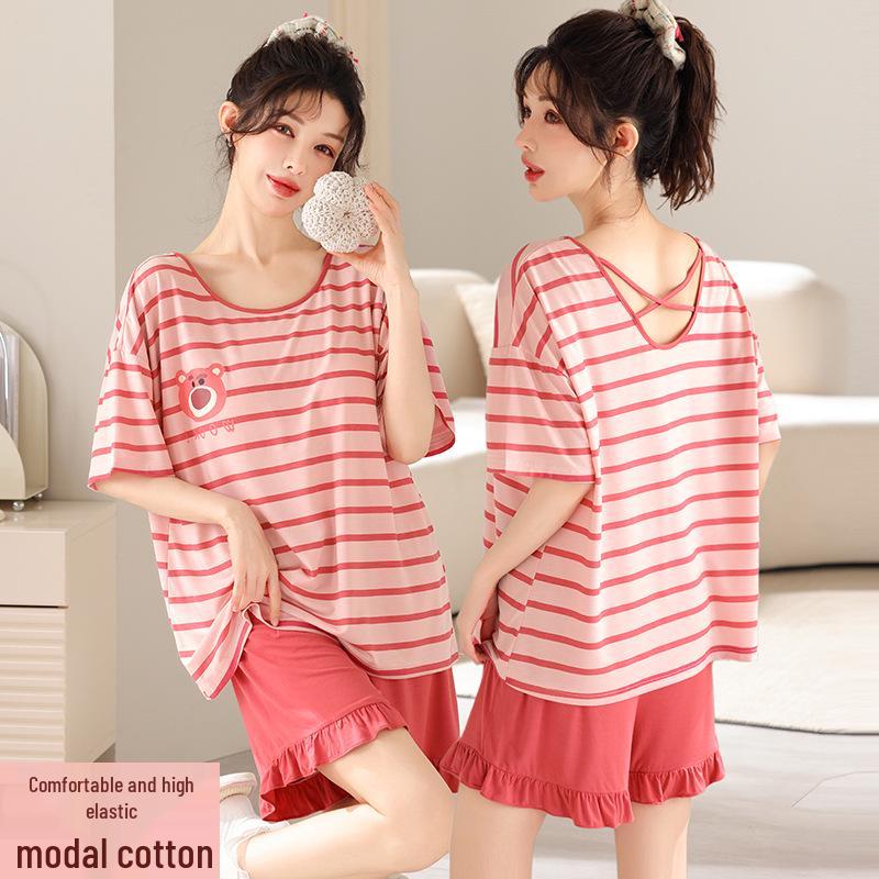 Women's Plus Size Short Sleeve Modal Cotton Pajama Set - Lightweight and Suitable for Outdoor Wear