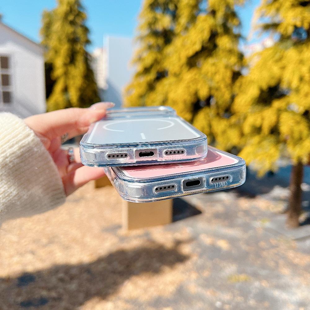 Luxury for Magsafe Wireless Charge Clear Case For iPhone 17 Pro Max 16 15 14 13 12 11 Two color border bracket Magnetic Cover