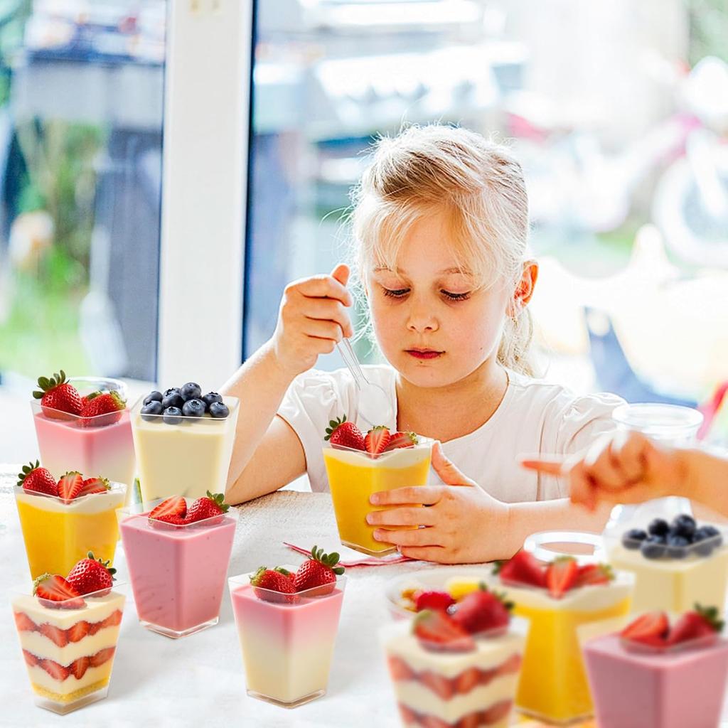 2/4/5OZ Square Plastic Dessert Cups for Mousse Pudding Trifle Jelly Ice Cream Parfait Disposable Serving Dessert Party Supplies