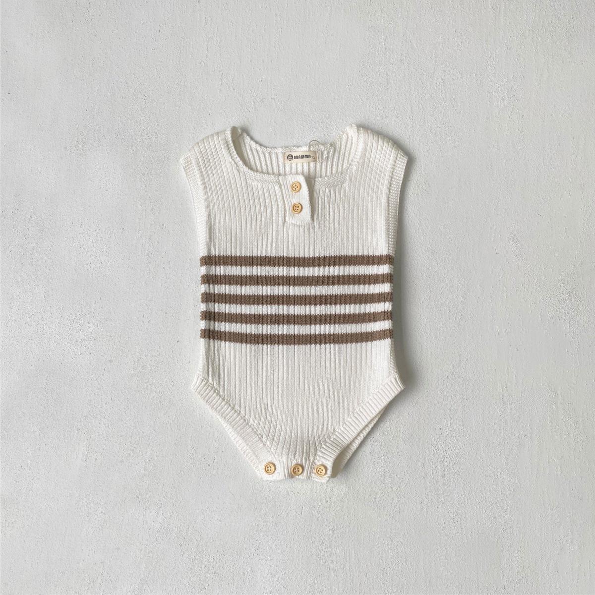 

Осенне-зимний полосатый вязаный комбинезон-жилет для малыша с двухпуговичным рубчатым дизайном 73 cm