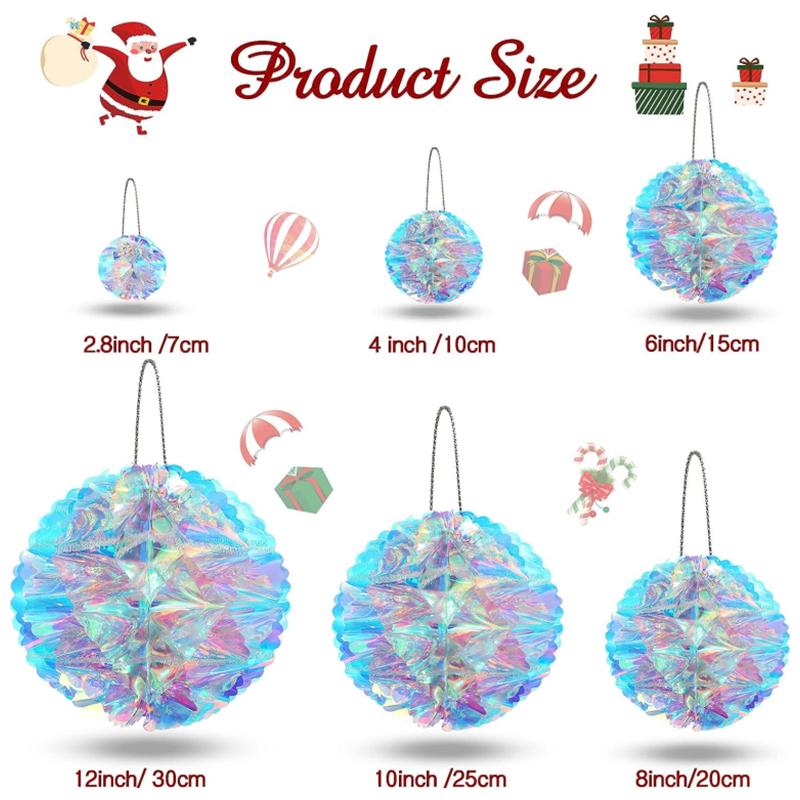 6PCS Christmas Iridescent Honeycomb Ball Hanging Ornaments DIY Party Ornaments Backdrop Wedding Birthday Xmas Party Decorations
