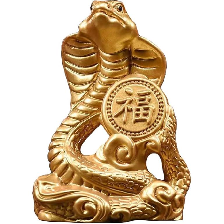Snake Statue Small Wooden Chinese Zodiac Feng Shui Snake Figurines 2025 Year of The Snake Gift Snake Sculpture Ornaments for Luck Success Wealth