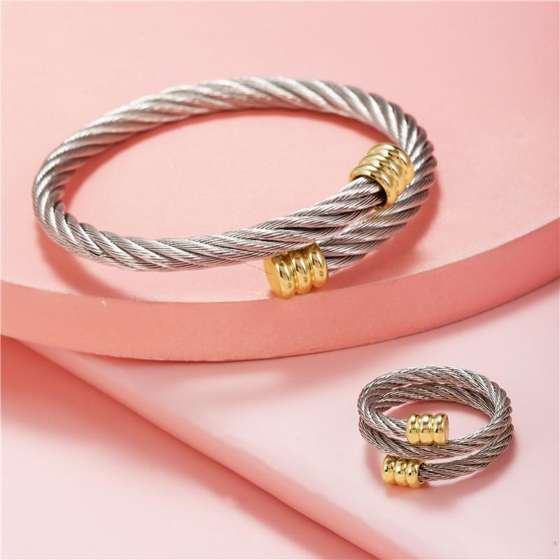 Stainless Steel Geometric Couple Bracelets And Rings Set For Gift Travel Souvenir